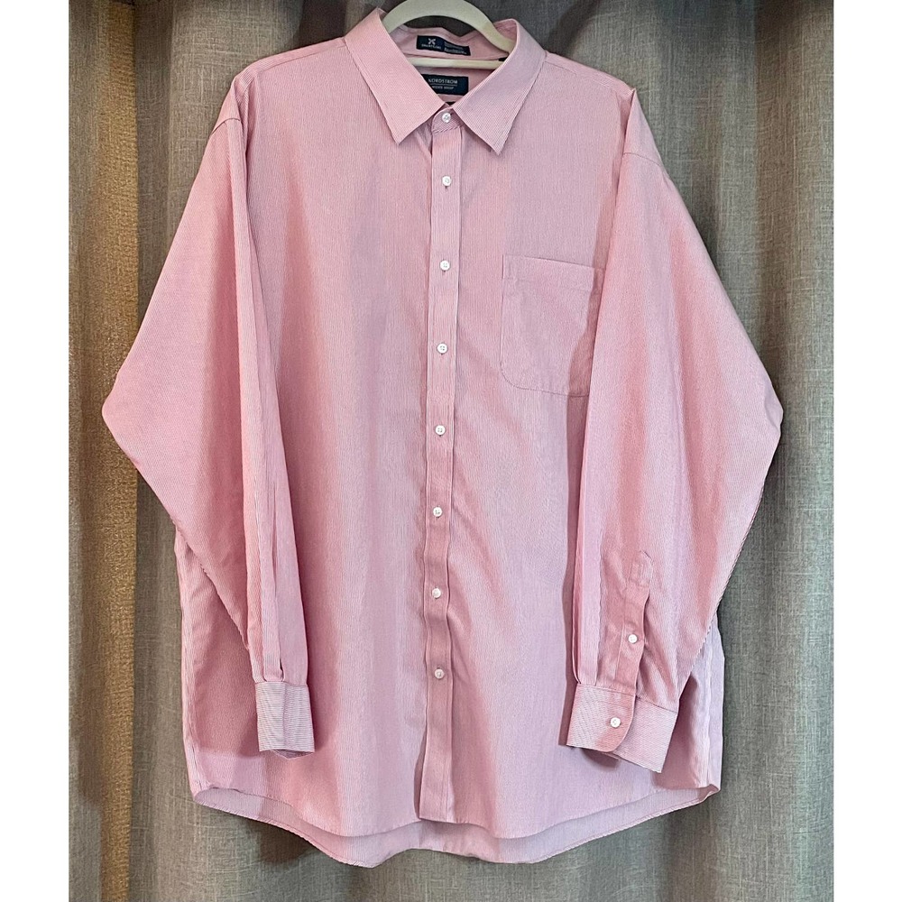BIG and Tall Nordstrom Wrinkle Free  18/35 Pink & White Stripe Dress Shirt